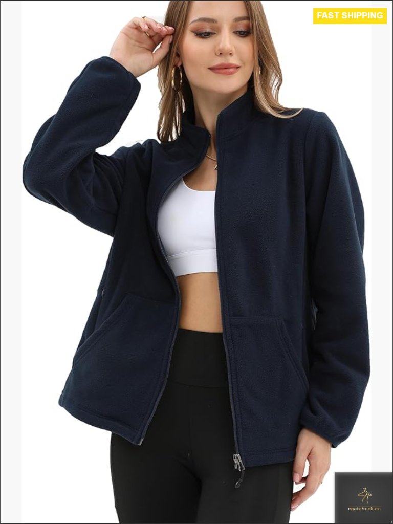 Women's Fleece Jacket With 6 Pockets Full Zip Lightweight Warm Outdoor